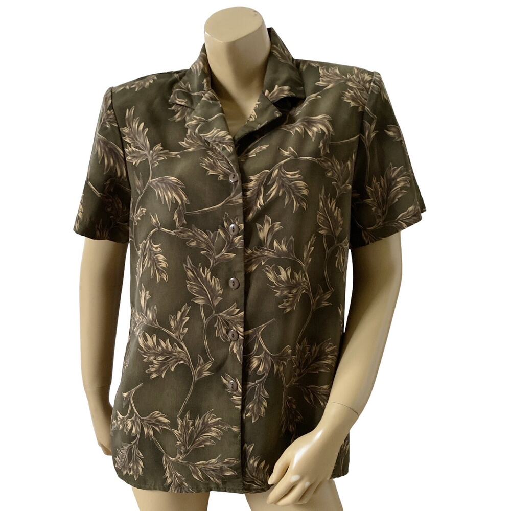 WORTHINGTON Womens Size 12 Vintage Short Sleeve Floral Button Up Collared Shirt